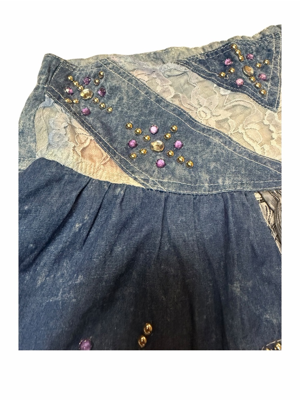 Handmade Wearable Art Zebra Woman Denim Lace Patchwork Maxi Skirt Boho M Gypsy - Picture 10 of 14